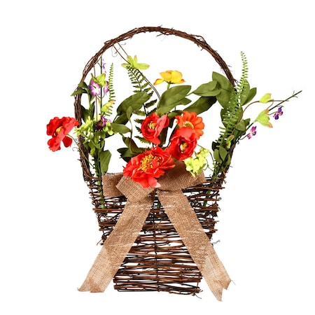 Dare2Decor 20 in. Coral  Orange &amp; Green Artificial Mixed Floral Basket DA3255752